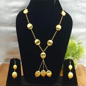 Ensemble collier en Y et boucles d'oreilles à pampilles en laiton faites à la main, ensemble de bijoux ethniques de mariée en gros, fabricant OEM personnalisé Inde - Product Image 4
