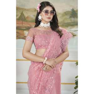 Saree de broderie de créateur pour la fête Portez des robes de carrière élégantes Look - Product Image 4