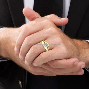 Men's 10K Solid <b>Gold</b> Plated Ring Trendy Design Personalized Bezel Setting Hidden Moissanite Engagement Anniversary Wedding Party - Product Image 2