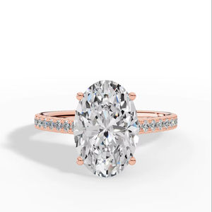 Exquisito Anillo de Compromiso de Plata de Ley con Diamante Simulado de Corte Ovalado y Acentos de Banda con Pavé Brillante para Mujer, Varios Tamaños - Product Image 1