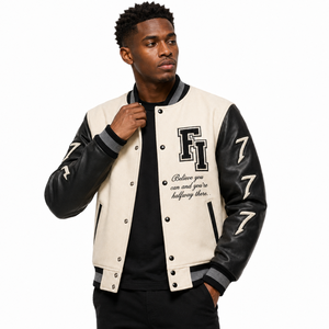 Chaqueta Varsity de Cuero con Bordado Chenille de Alta Calidad para Hombre, Estilo Universitario, Fabricante OEM, Personalizada, Tipo Bomber, Letterman, Corta - Product Image 4