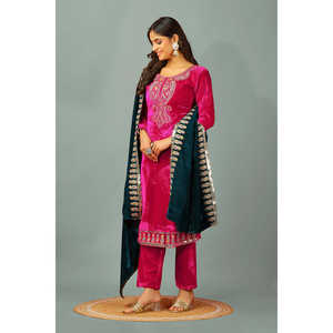 Pantalon de tailleur de soirée pour femmes avec haut-Dupatta et bas entièrement cousu Look élégant et élégant - Product Image 3