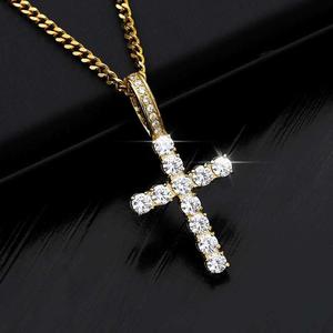 Silver Moissanite Cross Pendant Necklace Tennis <b>Chain</b> <b>Iced</b> <b>Out</b> Hip Hop Jewelry Unisex Gift - Product Image 1
