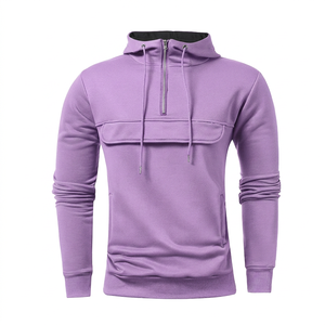 เสื้อฮู้ดผู้ชายสีม่วงแบบซิปครึ่งตัว ทรงเข้ารูป สไตล์ลำลอง ผ้าถัก มีกระเป๋า เหมาะสำหรับใส่ในฤดูใบไม้ร่วง - Product Image 5