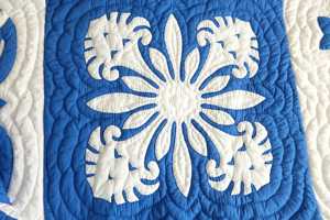 Royal Hawaiian Hand Applique Quilt Block Coastal Blue White Heirloom Bedding Custom <b>Queen</b> California King Tropical Bedroom Decor - Product Image 3