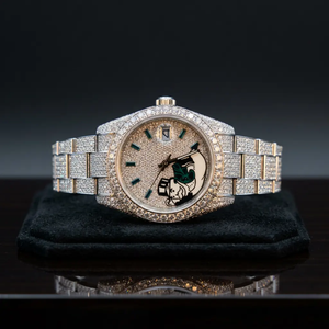 Montre de luxe pour homme, mécanique automatique, date, boîtier rond, bracelet argenté, en acier inoxydable, sertie de diamants Moissanite VVS - Product Image 1