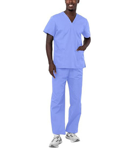 Unisex Blue <b>Scrub</b> Set 100% Cotton Polyester Woven Hospital Uniforms for Men and Women - Product Image 5