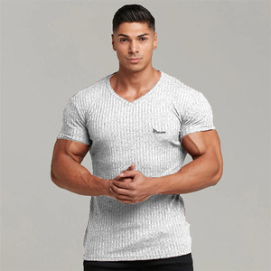 Camiseta de Gimnasio Personalizada para Hombre, Cuello en V, Algodón |   100% Algodón, Liso, Sin Marca, Ropa Deportiva y Casual - Product Image 2