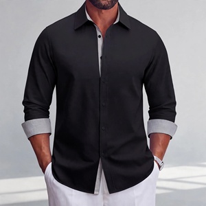 Men's <b>Black</b> Solid Dress <b>Shirt</b> Full Sleeve Turn-down Collar Anti-Wrinkle Poplin Cotton Smart Casual Spring Style - Product Image 1