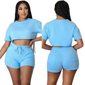 Custom logo Cotton 2025 Summer <b>Women</b> Clothing 2 Piece Crop Top and Biker <b>Shorts</b> Sets for <b>Women</b> High Quality Two Piece <b>Short</b> Sets - Product Image 1