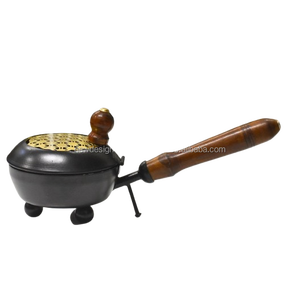 Brûleur d'encens en métal Loban Dani Dhup brûleur pour la prière Loban brûleur avec poignée maison purifiant Bakhoor Daan noir - Product Image 6