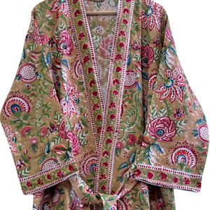 Hand Block Printed Compressed Floral Cotton Waffle Bathrobe Luxury <b>Spa</b> <b>Robe</b> Eco-Friendly Quick-Dry Private Labels Wholesale OEM - Product Image 3