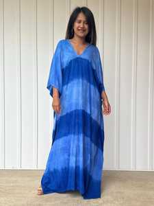 Kaftan teinté naturellement en indigo I 16 Robe maxi pour resort, tenue de détente, plage, soirée, cocktail - Product Image 6