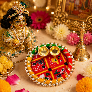 Plateau traditionnel pour Haldi Kumkum, support pour assiettes de Puja Navratri, cadeau de Diwali, assiette de Puja artisanale, assiettes de décoration religieuse Roli - Product Image 2