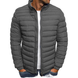 Black Coated <b>Long</b> Polyester Mens Jacket Stand Collar Zipper Closure Warm Packable Autumn Winter Solid Color Plain Dyed <b>Canvas</b> - Product Image 1