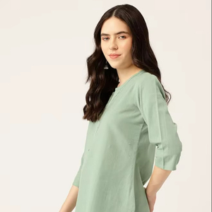 Ladies Elegant Short <b>Kurti</b> Sleeves Round Neck Comfortable Casual Ethnic Wear <b>kurti</b> - Product Image 3