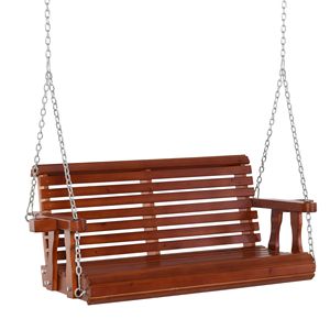 Dondolo da Esterno a 2 Posti con Portabicchieri Marrone in Legno - Product Image 1