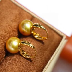 Fabricant en gros, boucles d'oreilles en argent pur 925 avec perles d'or naturelles de 11 à 12 mm, légèrement défectueuses, crochets d'oreille, boîte cadeau incluse - Product Image 3