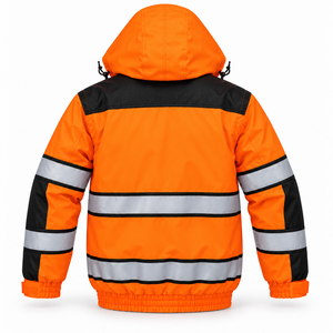 Chaqueta de Trabajo Reflectante con Cremallera y Color Personalizado para Hombre, Chaqueta Bomber con Capucha de Alta Visibilidad, Forro Polar, Dobladillo Elástico, Uniforme de Trabajo para Personal de Transporte y Logística - Product Image 3
