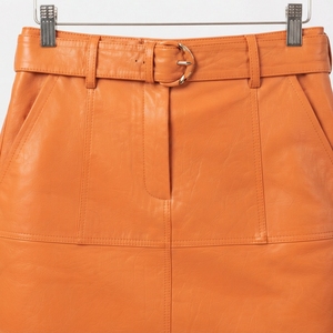 Women's Orange <b>Leather</b> A-Line <b>Mini</b> <b>Skirt</b> Casual Style Shiny Look Breathable Natural Waistline Customized Design Knitted Fabric - Product Image 5