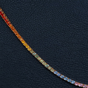 Collar Rizta Jewel Sapphire con Diamantes Redondos en Oro Sólido de 14K, Piedra Natural, Unisex, Estilo Clásico Riviera, 20 Pulgadas, 16.50ct - Product Image 3