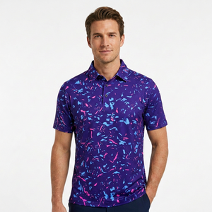 Chemise à manches courtes pour homme avec poche, bleu avec motif rose et bleu clair, décontractée, respirante, séchage rapide, en soie/coton satiné - Product Image 4