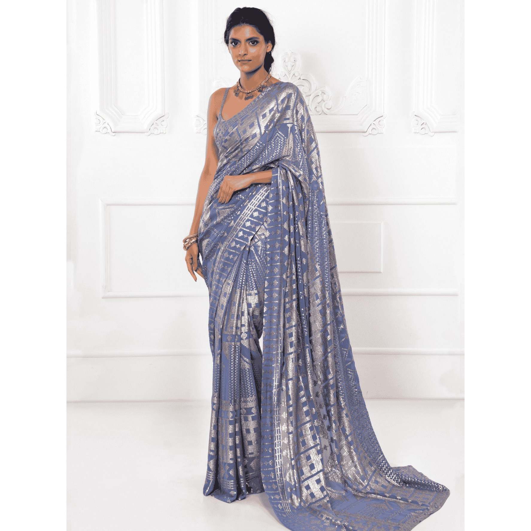 sachin and babi light blue dress Women Sari Silk Maxi Dress Handmade Party Evening Dress Summer Beach Wear  Dress at ₹ 500/piece in Jaipur main image 1