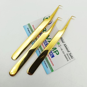 แหนบต่อขนตาเคลือบทอง 24k ทำจากสแตนเลสสตีล ปลายแหลมจับแน่น งอ 90 องศา - Product Image 3