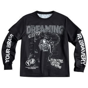 Men's Letter Graphic Tees Crew Neck Long Sleeve 2 in 1 T Shirt Tops Streetwear - Product Image 1
