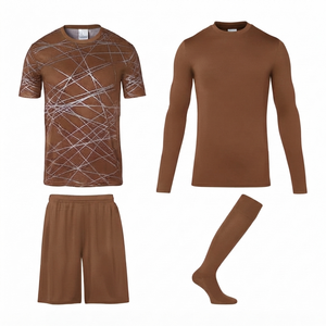 Ensemble de maillots de football personnalisés marron de haute qualité pour la vente en gros – Respirant, séchage rapide, col ras du cou, manches courtes, taille élastique, numéros d'équipe - Product Image 1