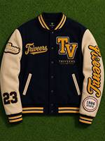 Veste universitaire personnalisée pour homme, design patchwork premium, logo brodé sur le devant, manches en cuir, fermeture à boutons, écologique