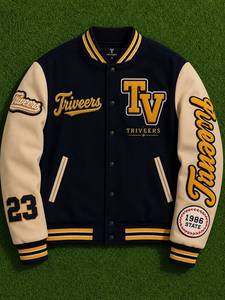 Chaqueta Varsity Premium Personalizada para Hombre, Chaqueta de Béisbol con Letras Bordadas, Mangas de Cuero y Cierre de Botones - Product Image 4