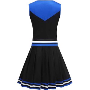 Ensemble d'uniformes de cheerleading personnalisés pour femmes adultes, blanc, bleu, jaune, logo sur le devant, polyester, coton, tenue de compétition d'équipe - Product Image 6