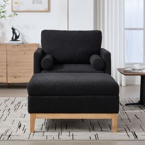35.4 \ "ampio coperchio reversibile tavolino quadrato accento poltrona pouf Black bouclé Performance soggiorno in legno imbottito - Product Image 2