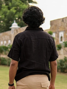 Camisa de algodón negra para hombre, estampada a mano, de manga corta, informal, para verano, transpirable, de algodón Khadi de primera calidad. - Product Image 2