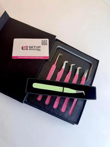 ชุดแหนบต่อขนตา GETUP BROSONS IMPEX 90/Boot Isolation Precision สแตนเลสสตีลป้องกันไฟฟ้าสถิตย์ ปลายเรียบ 10 มม. สีชมพู พร้อมกล่องโลโก้ - Product Image 5