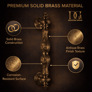 Poignée de porte en laiton massif CREST REGALIS, finition or antique |   Entrée principale d'hôtel en bois, design moderne, durable, pour extérieur - Product Image 3