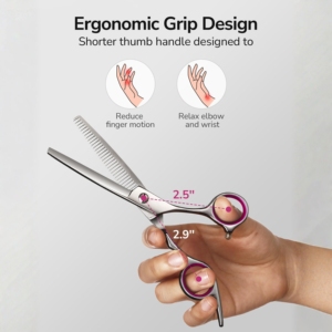 Ciseaux de coiffure professionnels Harbor Industry Silver Thinning Shears avec poignée rose et violette pour salon de coiffure - Product Image 3