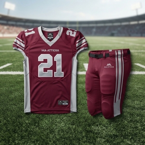 Ensemble uniforme de football Ma-Attiera Maroon numéro 21 avec casque, gants, maillot et pantalon respirants en polyester pour homme adulte - Product Image 5