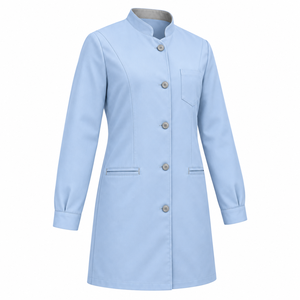 Blouse Médicale Bleu Glacé Col Montant Cinq Boutons Personnalisable Vente en Gros Unisexe Uniforme Médical Tenue de Travail Soins de Santé Poches Plissées - Product Image 3