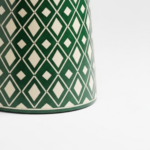 Mesa Auxiliar Redonda con Incrustaciones de Hueso Verde, Hecha a Mano, con Patrón Geométrico de Diamantes, Taburete Decorativo Tipo Tambor - Product Image 4