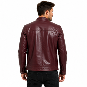 Veste en cuir premium pour homme avec finition lisse, coutures durables, doublure chaude et poches pratiques, idéale pour le temps frais. - Product Image 3