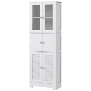 Mobile Bagno Alto Autoportante Stile Europeo in MDF Bianco con Ripiano Regolabile e Ante in Vetro/Alamanni, Soluzione Salvaspazio per il Bagno - Product Image 1