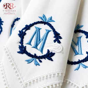 Serviette en lin brodée sur mesure, 100% lin, faite à la main, blanche, pour la maison, le restaurant, Noël, les cadeaux de mariage - Product Image 2