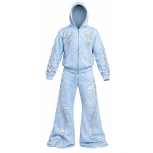 Survêtement à capuche imprimé bleu clair pour homme, coupe ample, style streetwear, avec poches latérales, idéal pour le printemps - Product Image 2