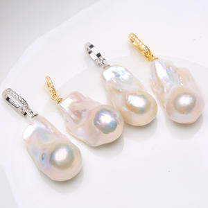 Pendentif en perle d'eau douce extra large, baroque, coloré, avec fermoir en argent pur S925, réglable, charmes de perles à la mode - Product Image 1