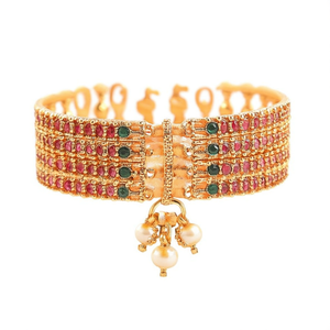 Classic Gold Plated <b>Copper</b> Brass Bridal Temple <b>Bangles</b> with Pearl and Bell Design - Product Image 2