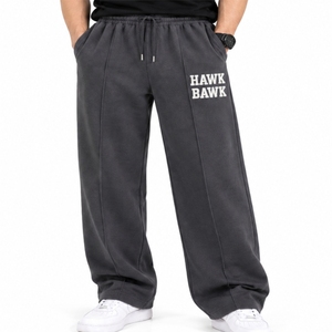 Custom Men <b>Elastic</b> <b>Waist</b> <b>Trousers</b> Casual Drawstring Sweatpants With Letter Print Right Leg Side Pockets And Relaxed Fit - Product Image 1