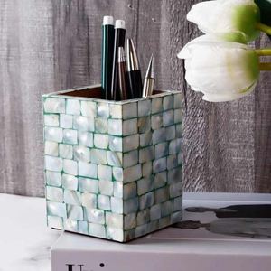 Luxurious <b>Large</b> Pencil Holder in Mother of Pearl With Elegant Wooden Stand Perfect for Stylish Desk Organization and Decor - Product Image 3