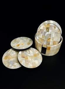 Juego de Posavasos Redondos Clásicos Ecológicos con Incrustaciones de Madreperla, Hechos a Mano, para Decoración de Mesa - Product Image 6